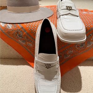 Elegant White Embossed Loafers